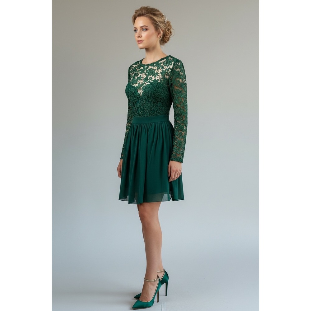 NEW YaYa & Co. Emerald‎ Green Small Lace Open Back A-Line Mini Dress Party
